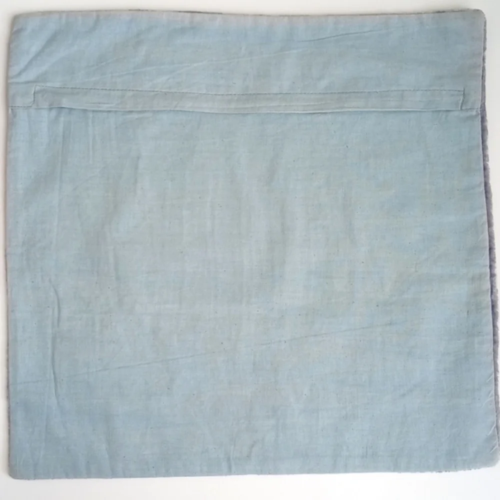 Vintage Dusty Blue Gold Velvet Embroidered Embossed Star Pillow Sham 15” X 16”